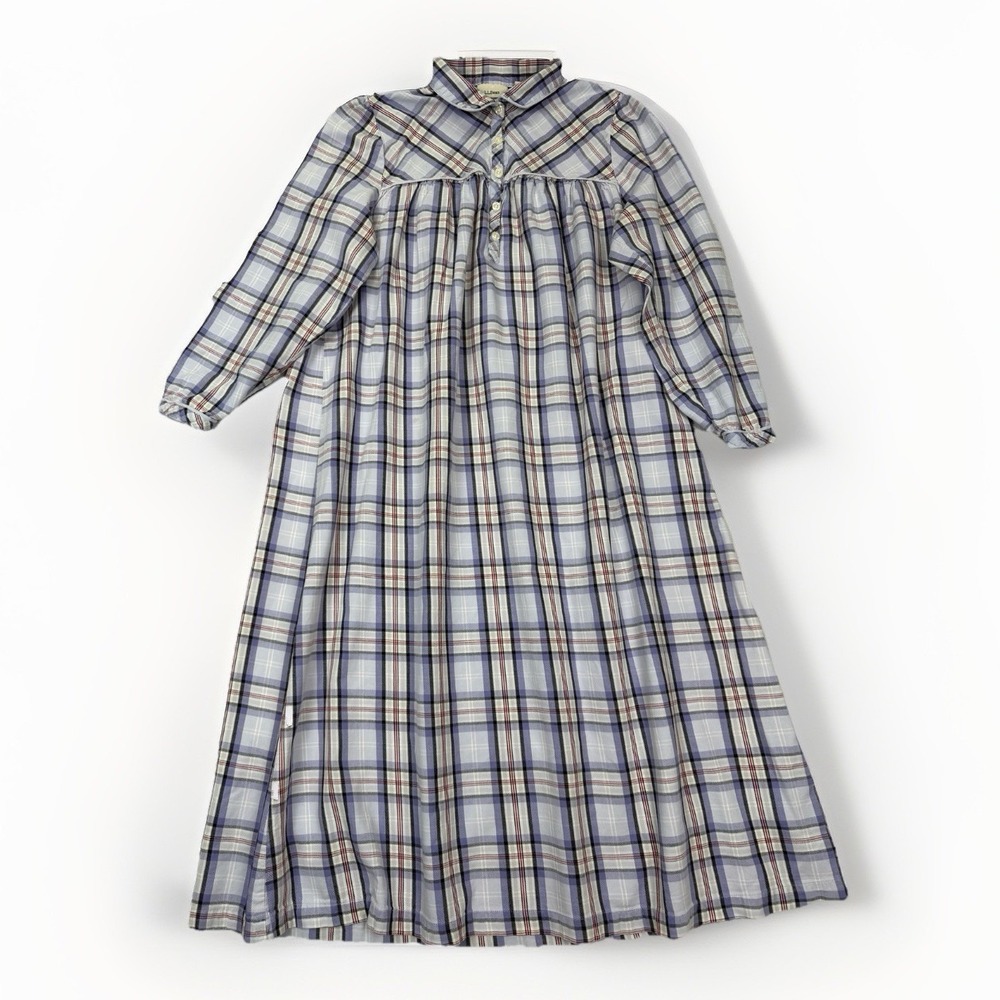 LL Bean Women's Sz SP Scotch Plaid Flannel Nightgown Cottagecore Pastel Granny
